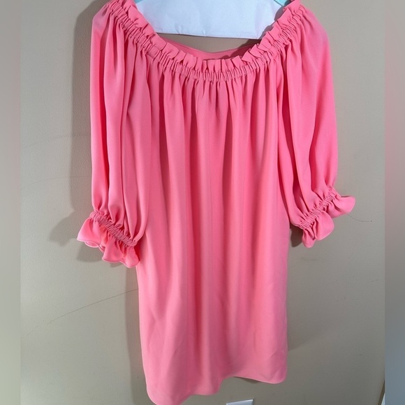 Trina Turk Shift Dress Equinox off shoulder style bubblegum pink size XS - Picture 4 of 8